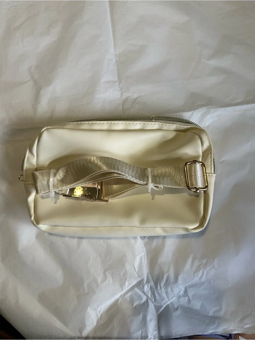 Cream Women's Zip Pouch Bag with Gold Hardware